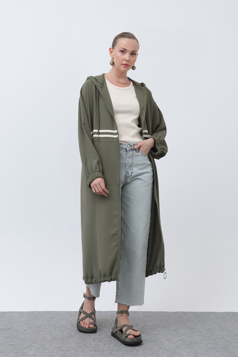 Women's Front Striped Zipper Detailed Coat - 15199HRK Women's Front Striped Zipper Detailed Coat - 15199HRK