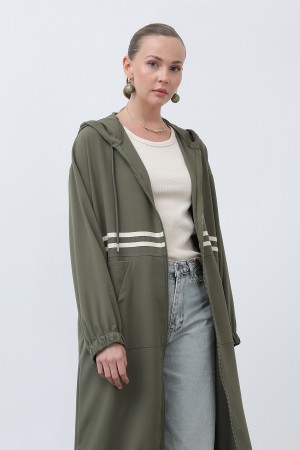 Women's Front Striped Zipper Detailed Coat - 15199HRK Women's Front Striped Zipper Detailed Coat - 15199HRK