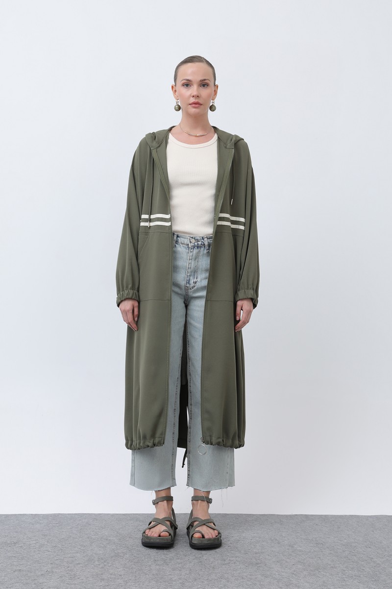Women's Front Striped Zipper Detailed Coat - 15199HRK Women's Front Striped Zipper Detailed Coat - 15199HRK