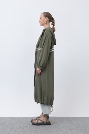 Women's Front Striped Zipper Detailed Coat - 15199HRK Women's Front Striped Zipper Detailed Coat - 15199HRK