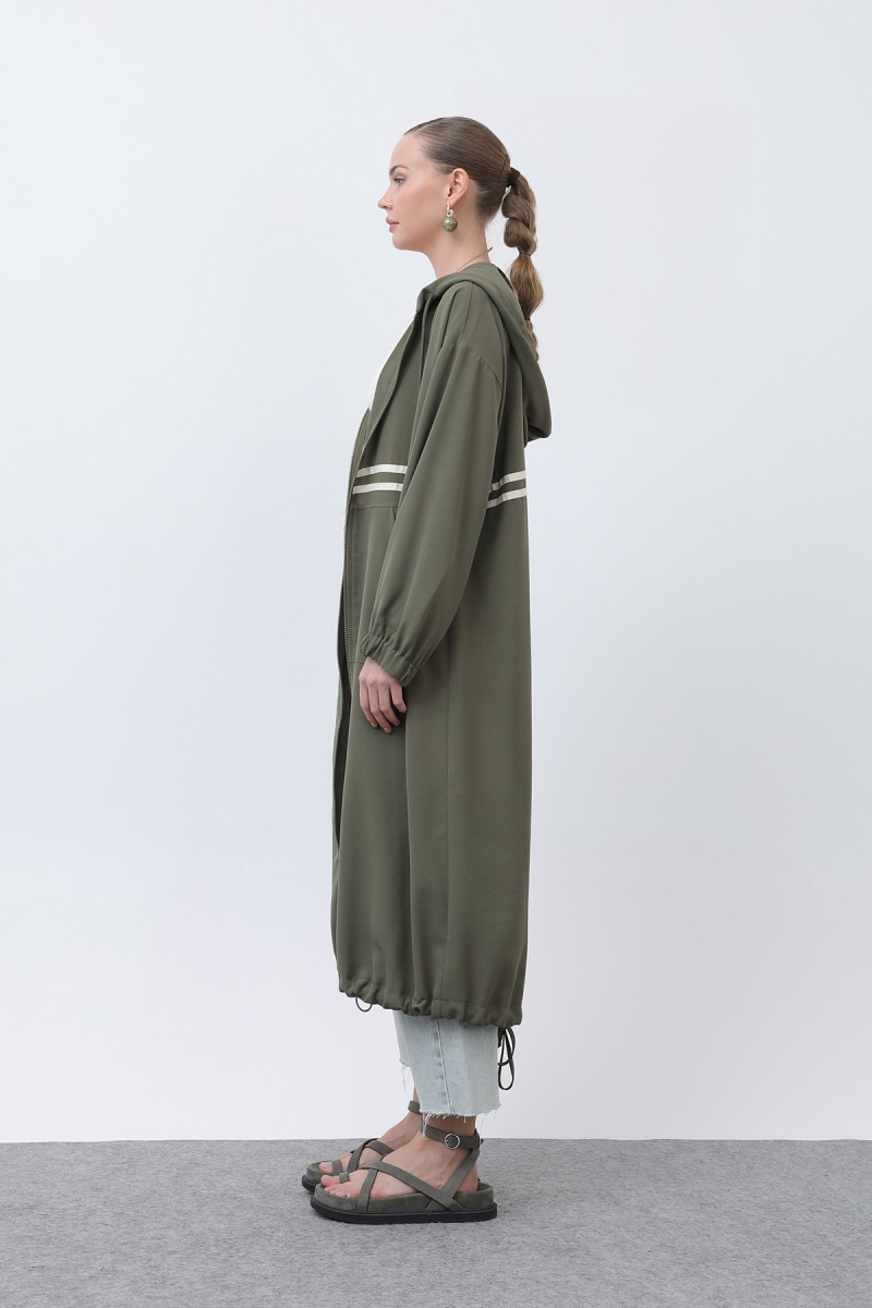 Women's Front Striped Zipper Detailed Coat - 15199HRK Women's Front Striped Zipper Detailed Coat - 15199HRK