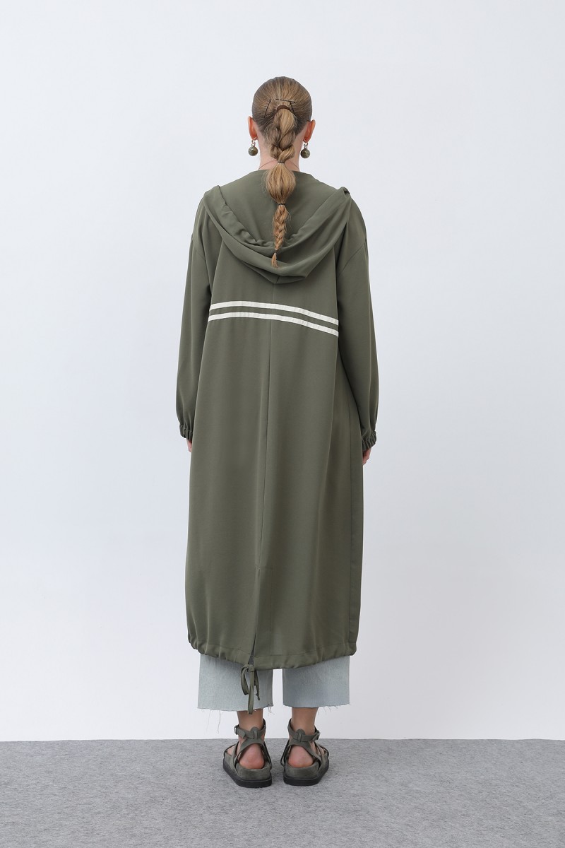 Women's Front Striped Zipper Detailed Coat - 15199HRK Women's Front Striped Zipper Detailed Coat - 15199HRK