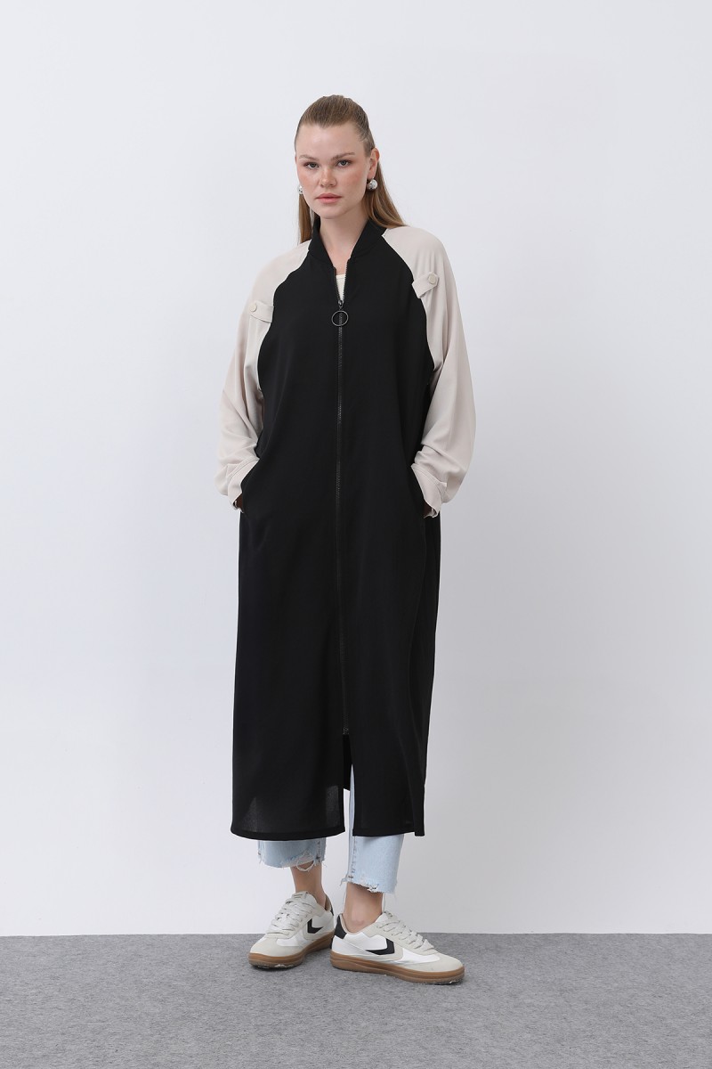 Women's Two-Tone Zipper Detailed Coat - 15200HRK