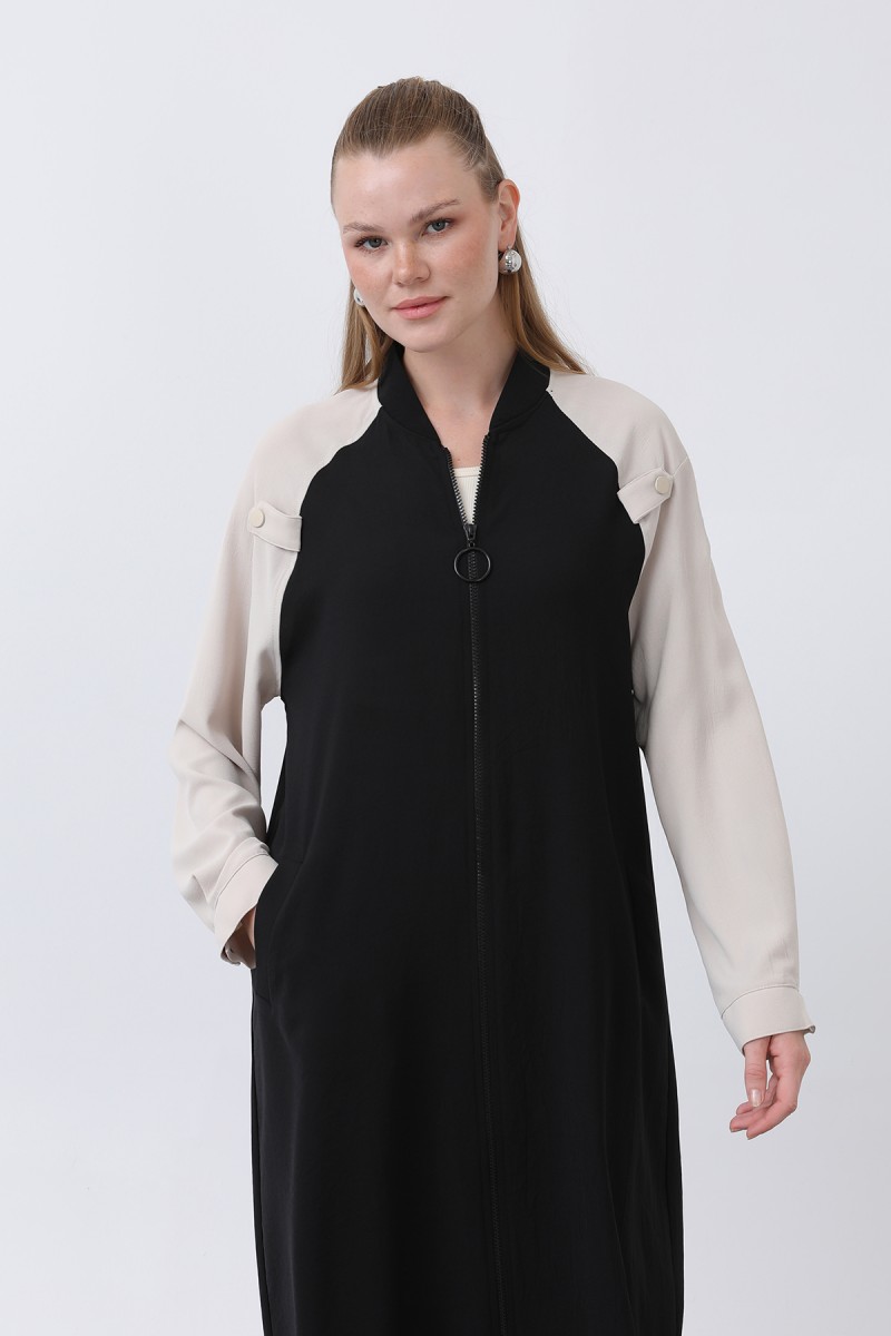 Women's Two-Tone Zipper Detailed Coat - 15200HRK
