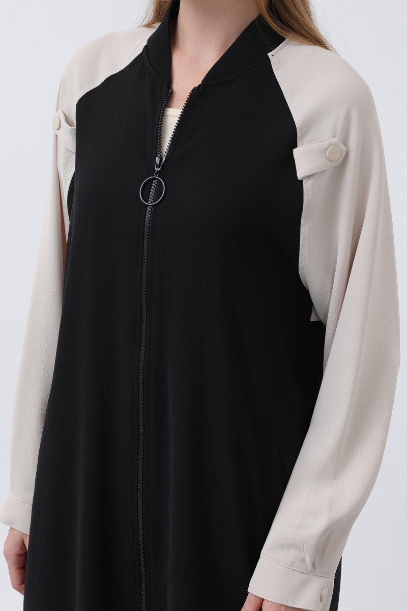 Women's Two-Tone Zipper Detailed Coat - 15200HRK