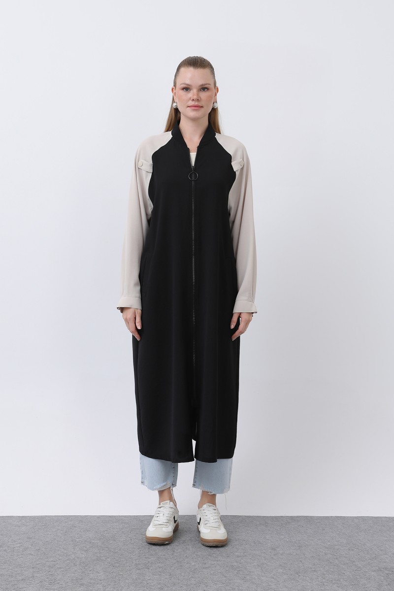 Women's Two-Tone Zipper Detailed Coat - 15200HRK