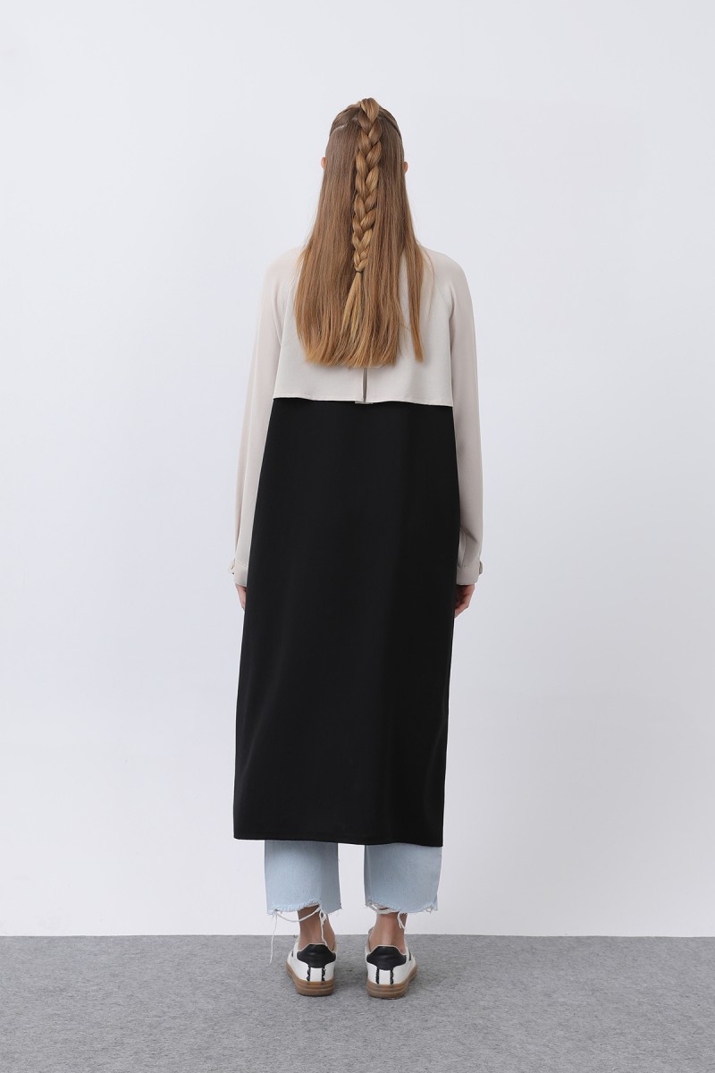 Women's Two-Tone Zipper Detailed Coat - 15200HRK