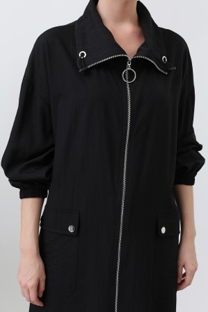 Women's Wide Collar Pocket Detailed Zippered Coat - 15202HRK