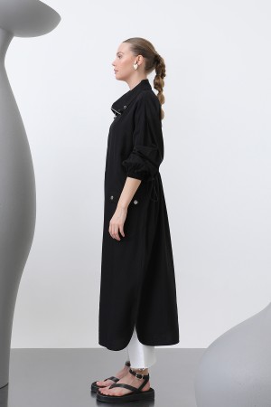 Women's Wide Collar Pocket Detailed Zippered Coat - 15202HRK