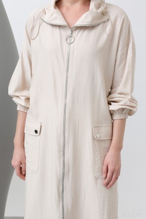 Women's Wide Collar Pocket Detailed Zippered Coat - 15202HRK