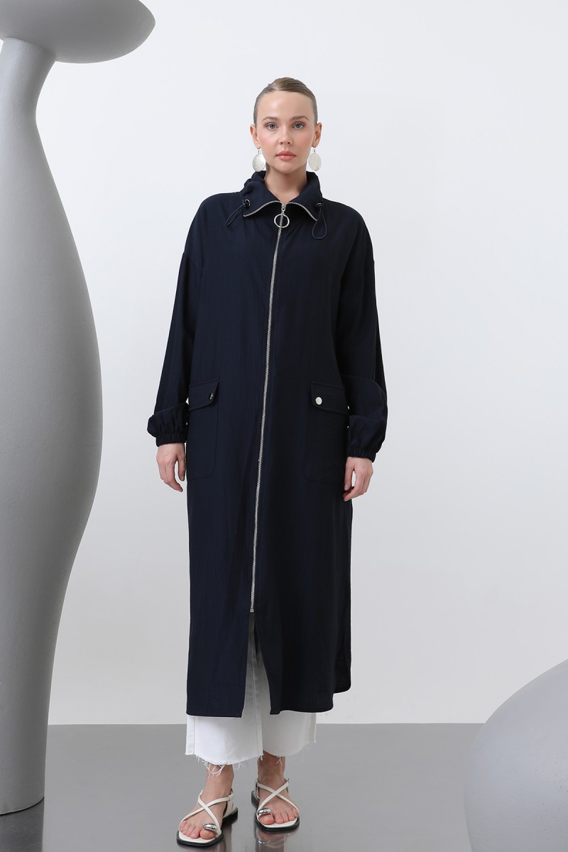 Women's Wide Collar Pocket Detailed Zippered Coat - 15202HRK Women's Wide Collar Pocket Detailed Zippered Coat - 15202HRK