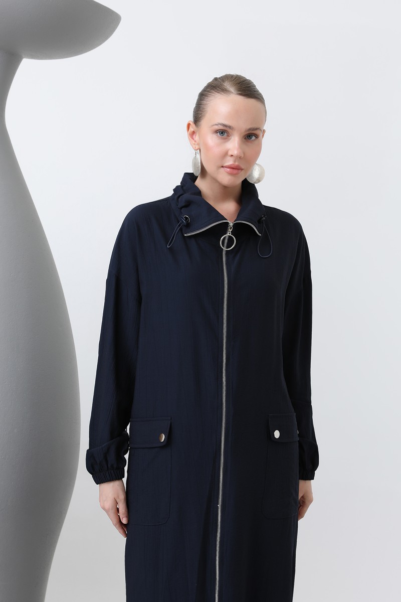 Women's Wide Collar Pocket Detailed Zippered Coat - 15202HRK Women's Wide Collar Pocket Detailed Zippered Coat - 15202HRK