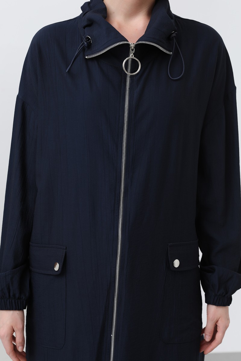 Women's Wide Collar Pocket Detailed Zippered Coat - 15202HRK Women's Wide Collar Pocket Detailed Zippered Coat - 15202HRK