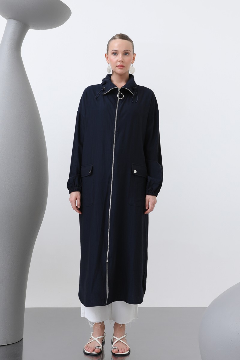 Women's Wide Collar Pocket Detailed Zippered Coat - 15202HRK Women's Wide Collar Pocket Detailed Zippered Coat - 15202HRK