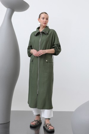 Women's Wide Collar Pocket Detailed Zippered Coat - 15202HRK Women's Wide Collar Pocket Detailed Zippered Coat - 15202HRK
