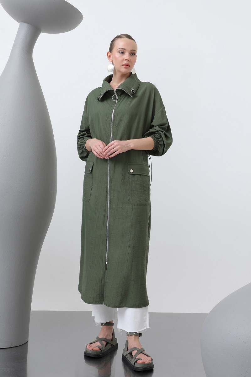 Women's Wide Collar Pocket Detailed Zippered Coat - 15202HRK Women's Wide Collar Pocket Detailed Zippered Coat - 15202HRK