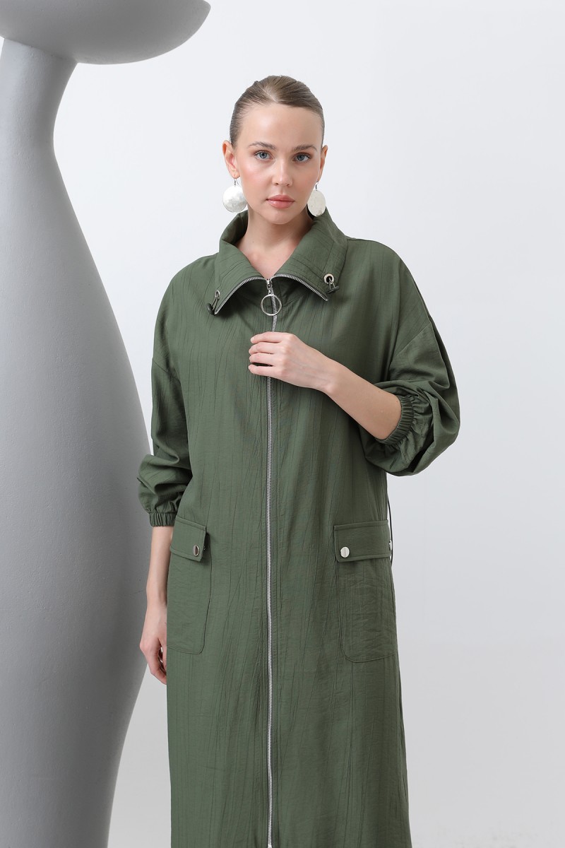 Women's Wide Collar Pocket Detailed Zippered Coat - 15202HRK Women's Wide Collar Pocket Detailed Zippered Coat - 15202HRK