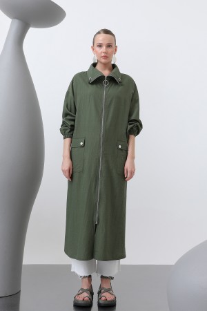 Women's Wide Collar Pocket Detailed Zippered Coat - 15202HRK Women's Wide Collar Pocket Detailed Zippered Coat - 15202HRK