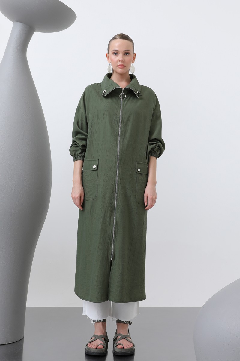 Women's Wide Collar Pocket Detailed Zippered Coat - 15202HRK Women's Wide Collar Pocket Detailed Zippered Coat - 15202HRK