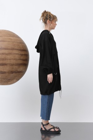 Women's Zipper and Pocket Detailed Hooded Tunic - 15203TUN Women's Zipper and Pocket Detailed Hooded Tunic - 15203TUN