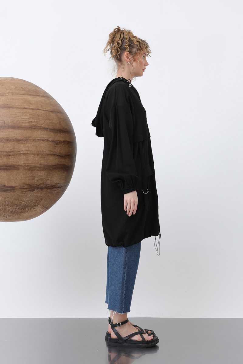 Women's Zipper and Pocket Detailed Hooded Tunic - 15203TUN Women's Zipper and Pocket Detailed Hooded Tunic - 15203TUN
