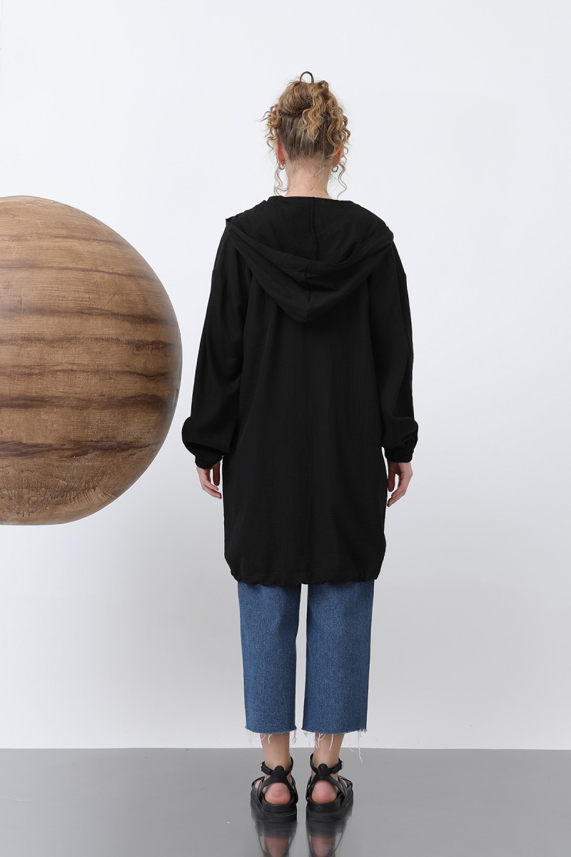 Women's Zipper and Pocket Detailed Hooded Tunic - 15203TUN Women's Zipper and Pocket Detailed Hooded Tunic - 15203TUN