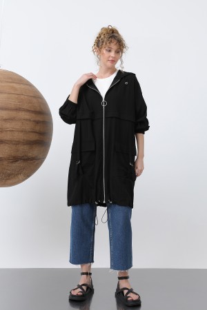 Women's Zipper and Pocket Detailed Hooded Tunic - 15203TUN Women's Zipper and Pocket Detailed Hooded Tunic - 15203TUN