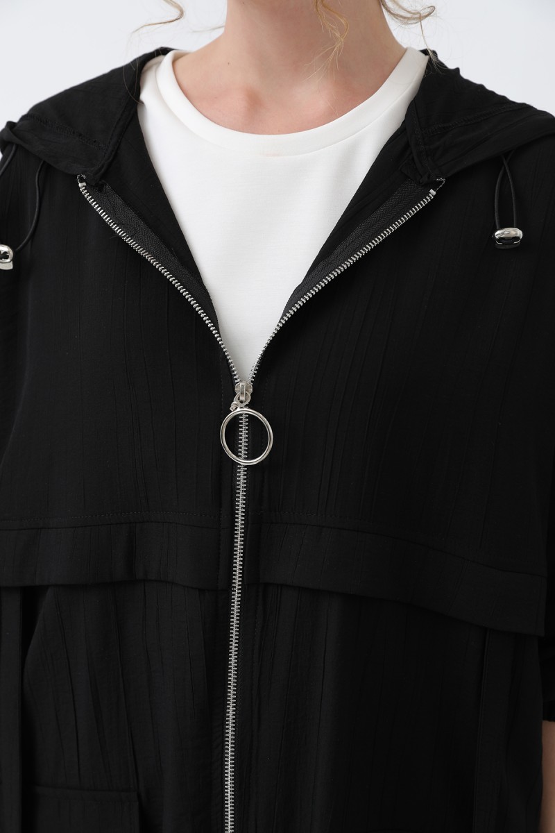 Women's Zipper and Pocket Detailed Hooded Tunic - 15203TUN Women's Zipper and Pocket Detailed Hooded Tunic - 15203TUN