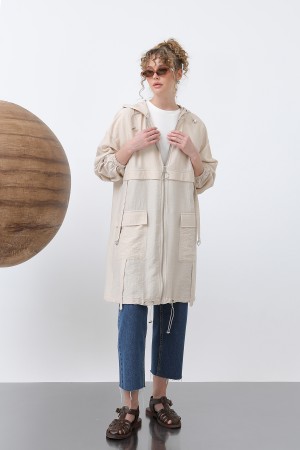 Women's Zipper and Pocket Detailed Hooded Tunic - 15203TUN Women's Zipper and Pocket Detailed Hooded Tunic - 15203TUN