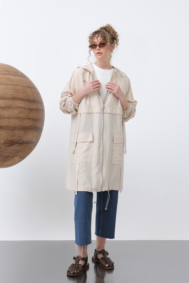 Women's Zipper and Pocket Detailed Hooded Tunic - 15203TUN Women's Zipper and Pocket Detailed Hooded Tunic - 15203TUN