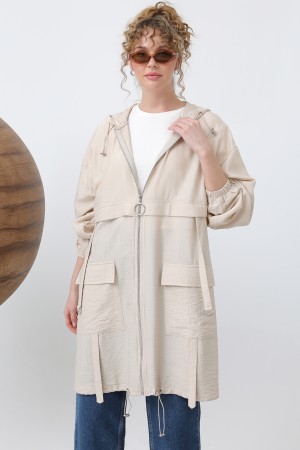 Women's Zipper and Pocket Detailed Hooded Tunic - 15203TUN Women's Zipper and Pocket Detailed Hooded Tunic - 15203TUN