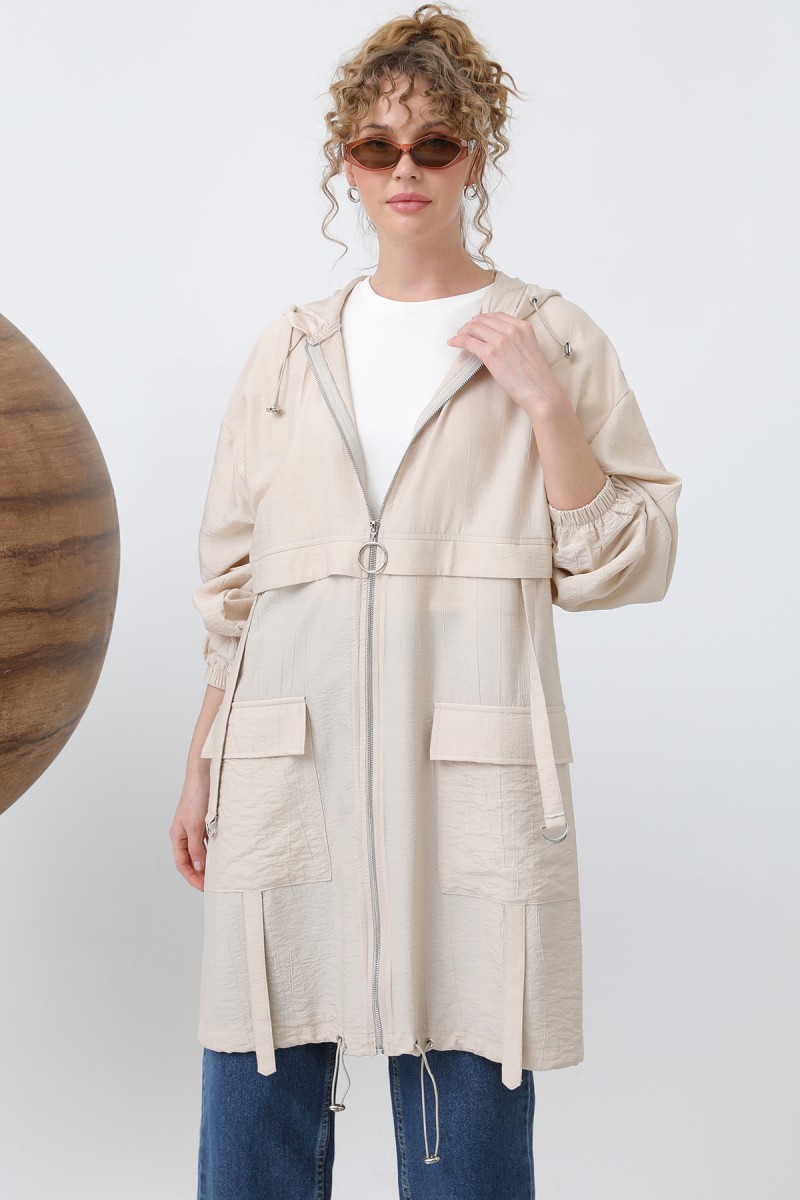 Women's Zipper and Pocket Detailed Hooded Tunic - 15203TUN Women's Zipper and Pocket Detailed Hooded Tunic - 15203TUN
