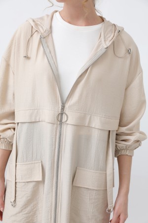 Women's Zipper and Pocket Detailed Hooded Tunic - 15203TUN Women's Zipper and Pocket Detailed Hooded Tunic - 15203TUN