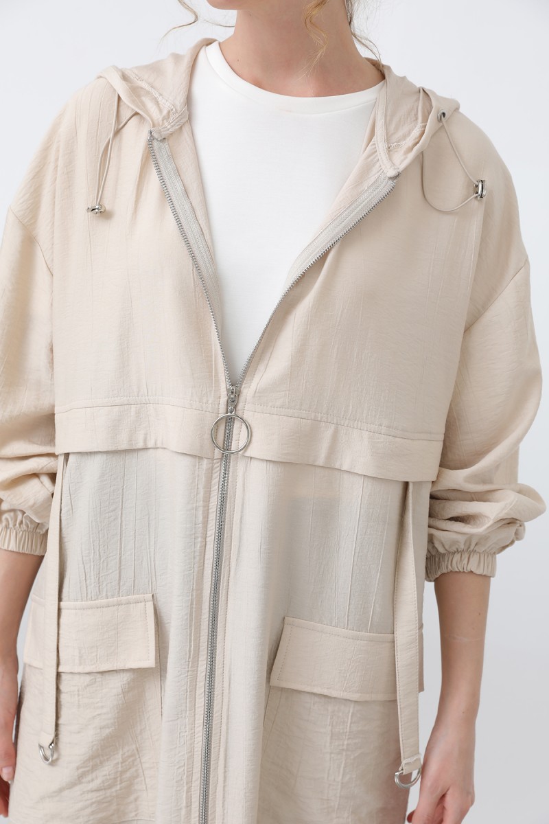 Women's Zipper and Pocket Detailed Hooded Tunic - 15203TUN Women's Zipper and Pocket Detailed Hooded Tunic - 15203TUN