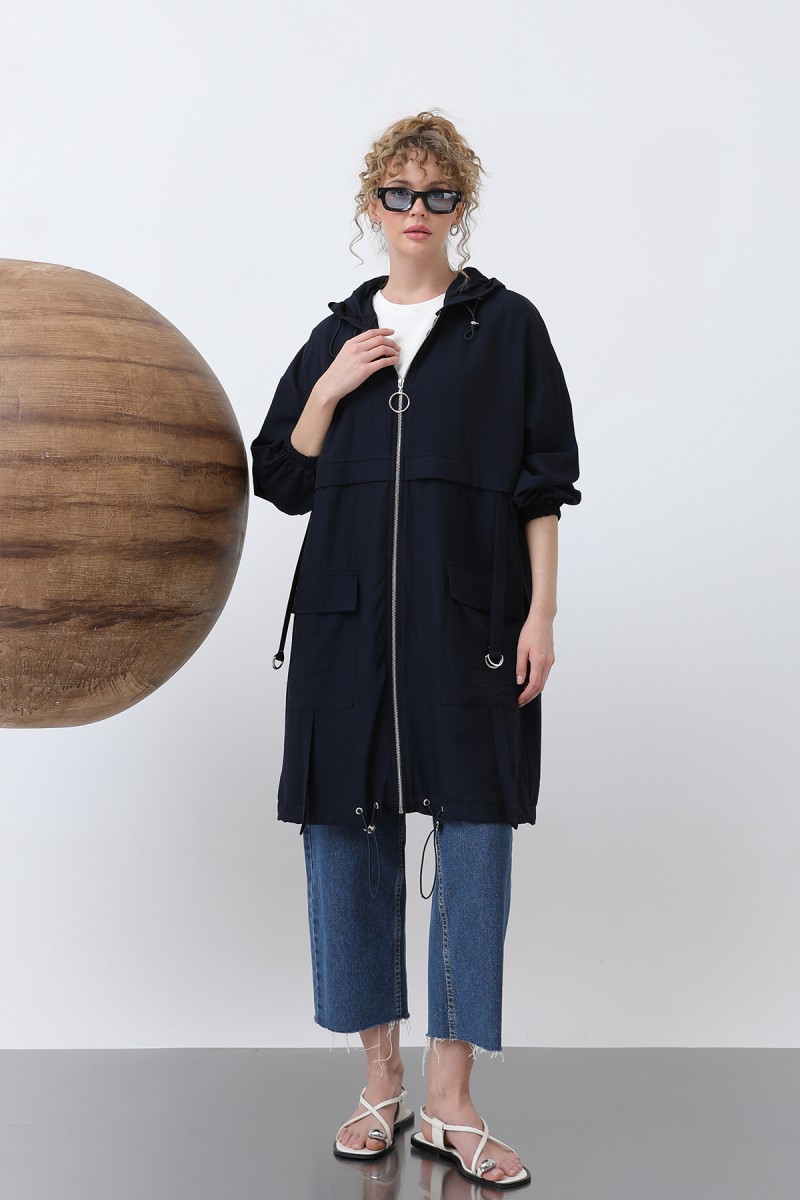 Women's Zipper and Pocket Detailed Hooded Tunic - 15203TUN Women's Zipper and Pocket Detailed Hooded Tunic - 15203TUN