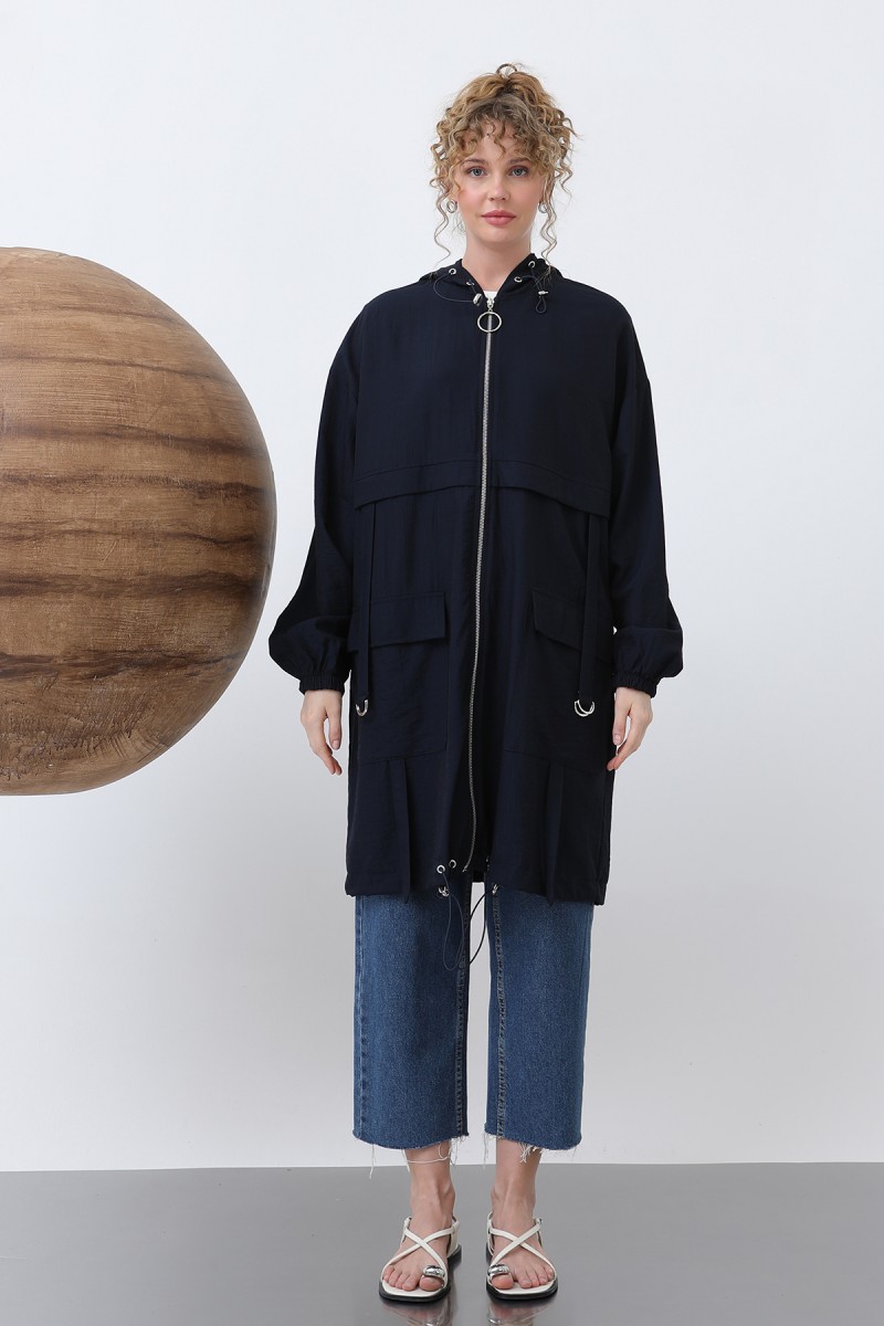 Women's Zipper and Pocket Detailed Hooded Tunic - 15203TUN Women's Zipper and Pocket Detailed Hooded Tunic - 15203TUN