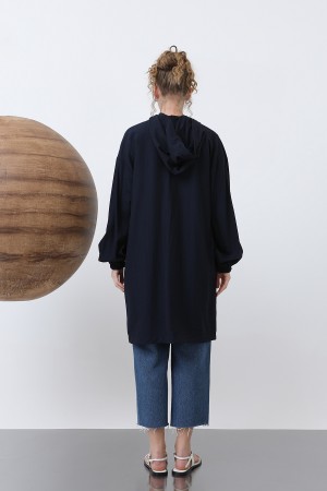 Women's Zipper and Pocket Detailed Hooded Tunic - 15203TUN Women's Zipper and Pocket Detailed Hooded Tunic - 15203TUN