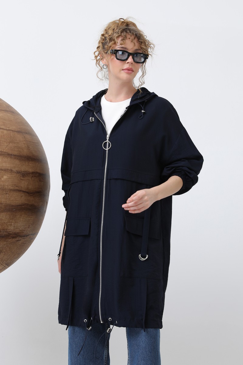 Women's Zipper and Pocket Detailed Hooded Tunic - 15203TUN Women's Zipper and Pocket Detailed Hooded Tunic - 15203TUN