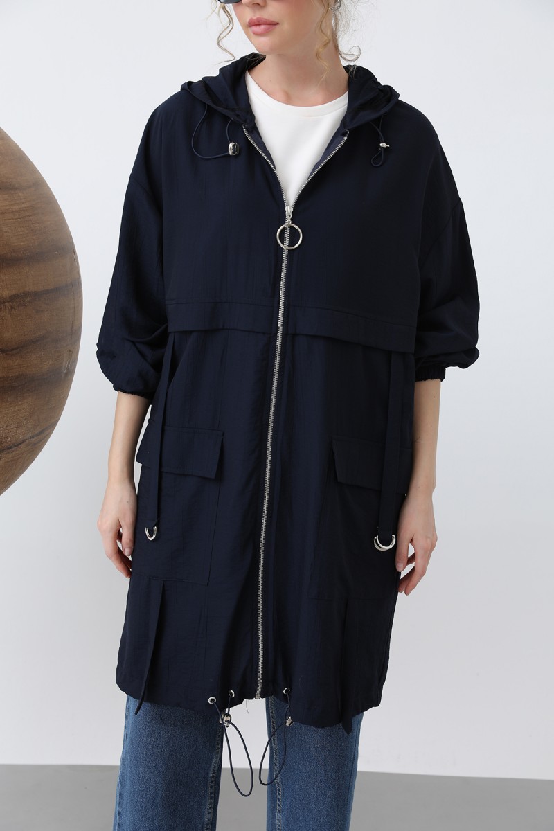 Women's Zipper and Pocket Detailed Hooded Tunic - 15203TUN Women's Zipper and Pocket Detailed Hooded Tunic - 15203TUN