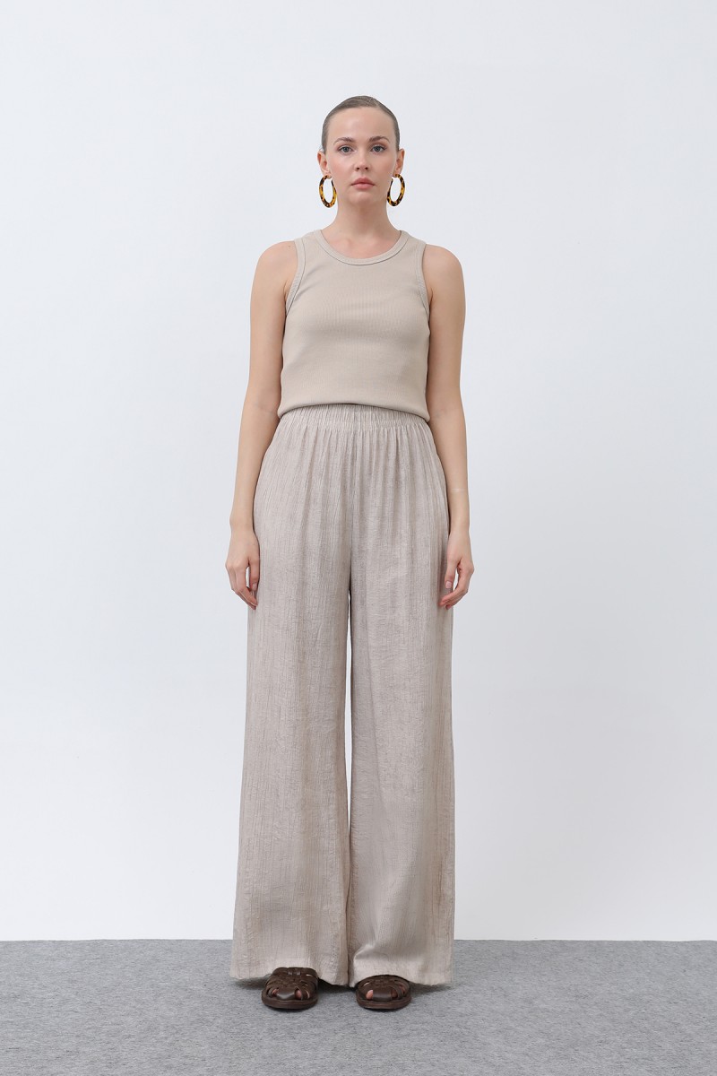 Kadın Beli Lastikli Bol Pantolon - 18238PNT