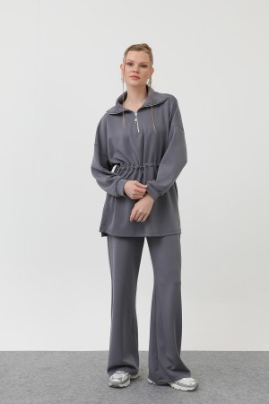 WOMEN'S WAIST ELASTIC DETAILED ZIPPERED COLLAR SET