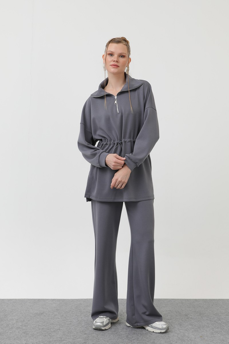WOMEN'S WAIST ELASTIC DETAILED ZIPPERED COLLAR SET