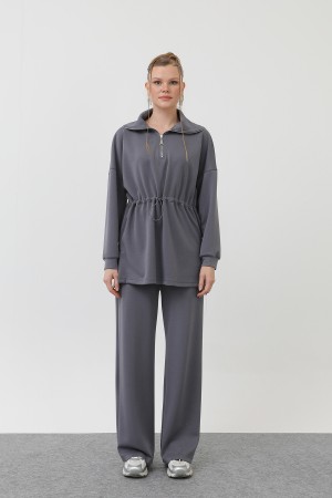 WOMEN'S WAIST ELASTIC DETAILED ZIPPERED COLLAR SET