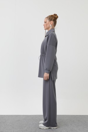 WOMEN'S WAIST ELASTIC DETAILED ZIPPERED COLLAR SET