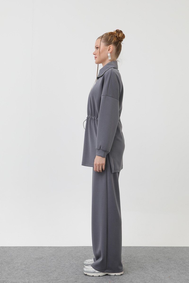 WOMEN'S WAIST ELASTIC DETAILED ZIPPERED COLLAR SET