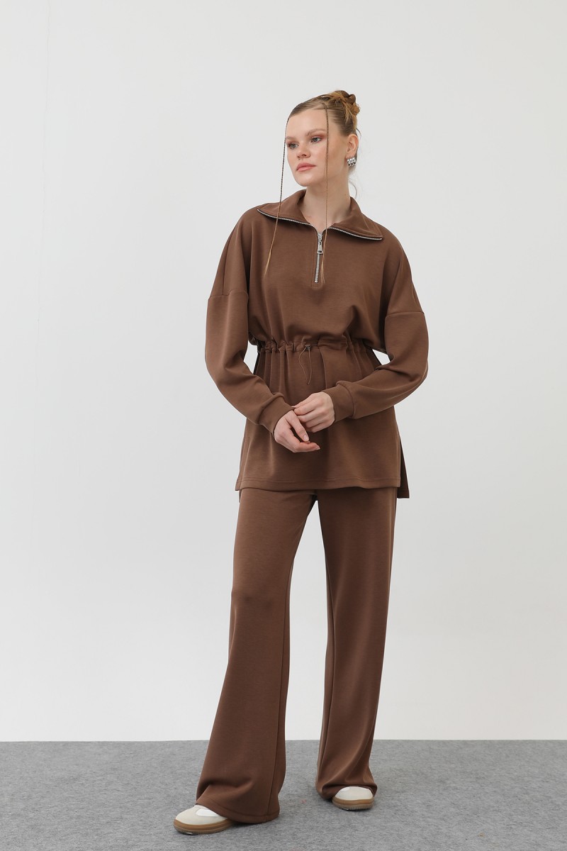 WOMEN'S WAIST ELASTIC DETAILED ZIPPERED COLLAR SET