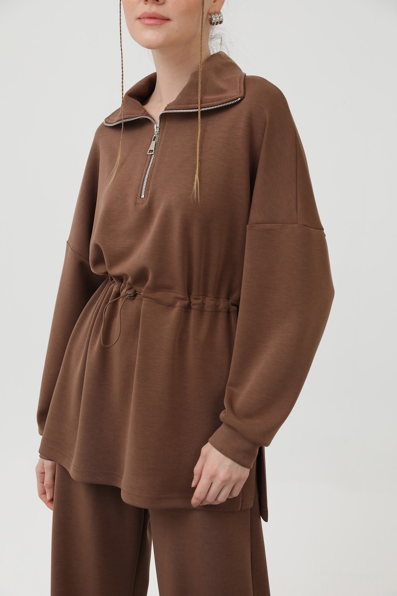 WOMEN'S WAIST ELASTIC DETAILED ZIPPERED COLLAR SET
