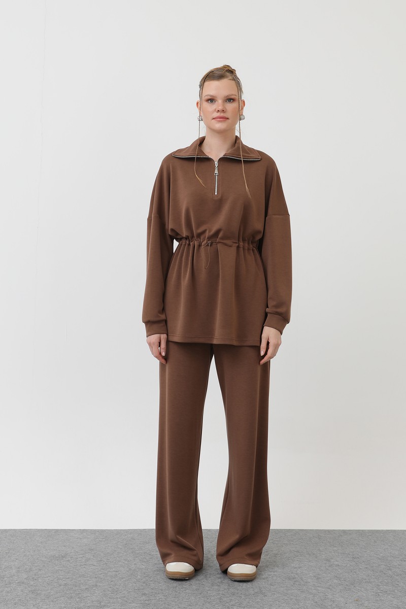 WOMEN'S WAIST ELASTIC DETAILED ZIPPERED COLLAR SET