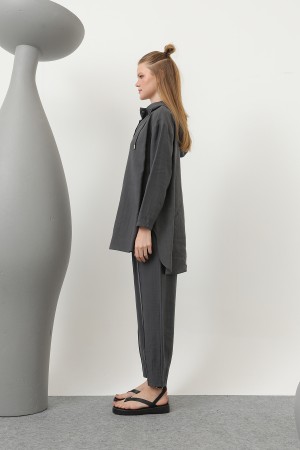 Women's Snap and Cord Detailed Hooded Trouser Set - 20609TKS Women's Snap and Cord Detailed Hooded Trouser Set - 20609TKS
