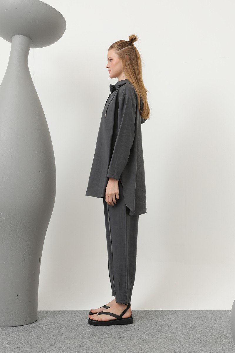Women's Snap and Cord Detailed Hooded Trouser Set - 20609TKS Women's Snap and Cord Detailed Hooded Trouser Set - 20609TKS